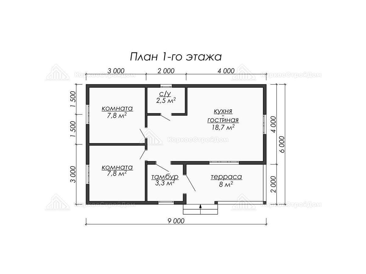 картинка Каркасный дом 9x6 с террасой для отдыха 