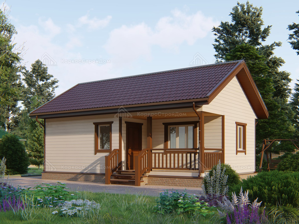 картинка Каркасный дом 9x6 с террасой для отдыха 